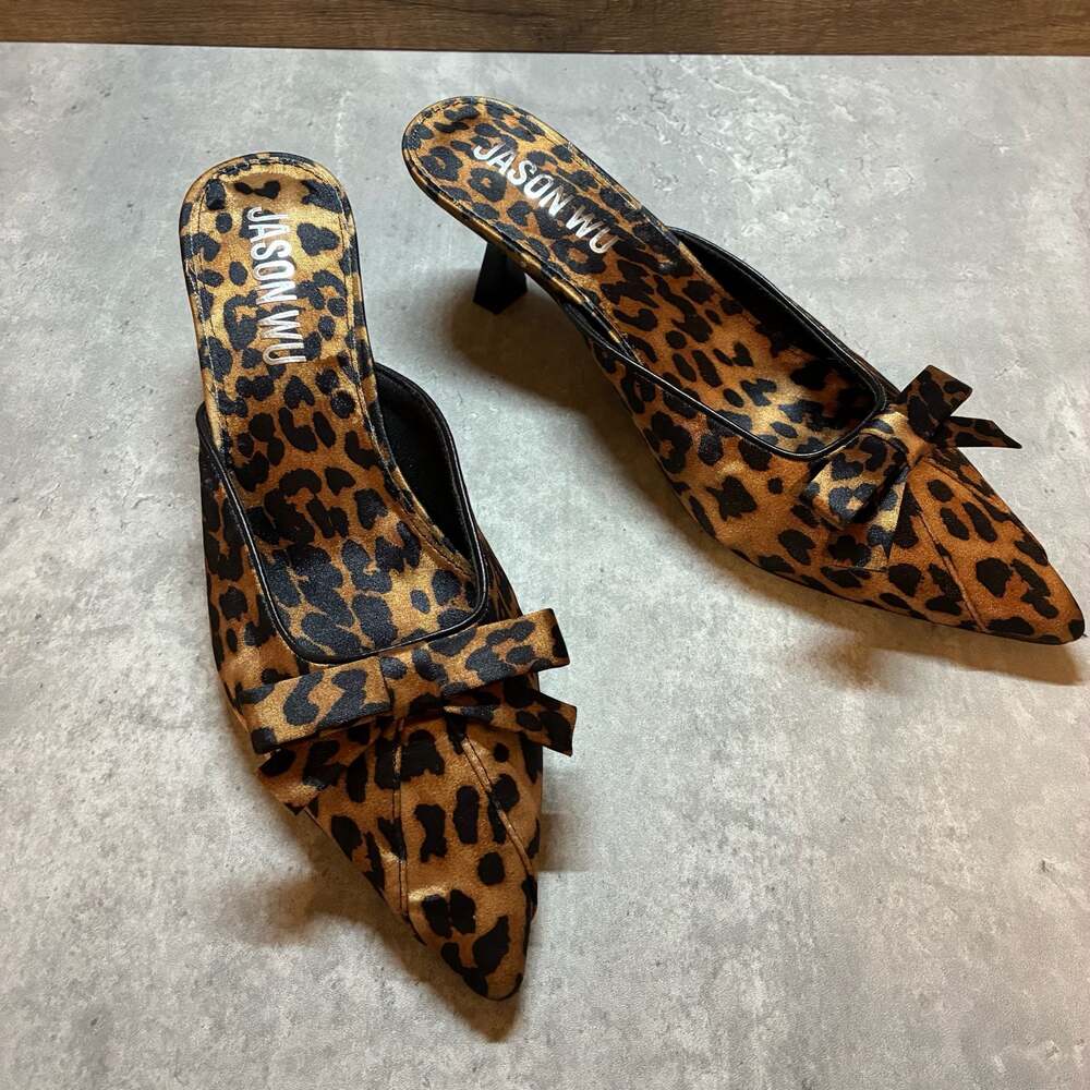 Jason Wu Leopard Print Bow Kitten Heel Mules Size 8.5